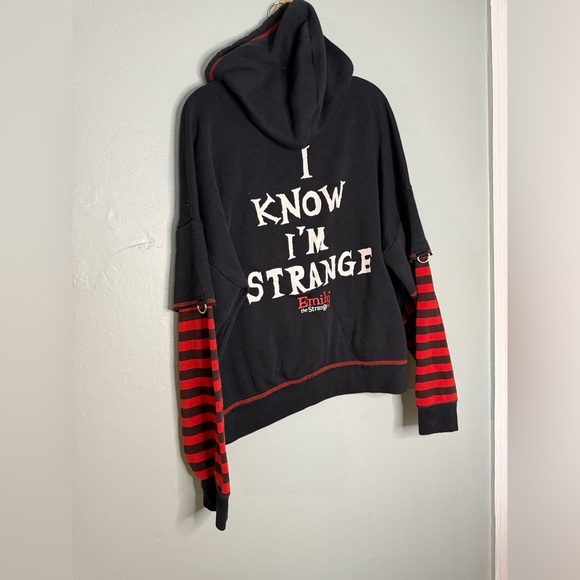 Emily the Strange I know I’m strange red and black hooded striped sweater - Picture 7 of 8